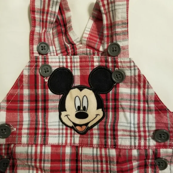Disney Baby Mickey Mouse Cotton Blend Plaid Overalls